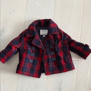 Janie and Jack Infants Red and Navy Plaid Pea Coat